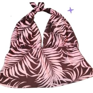 Vintage 16 halter swim top brown & pink fern